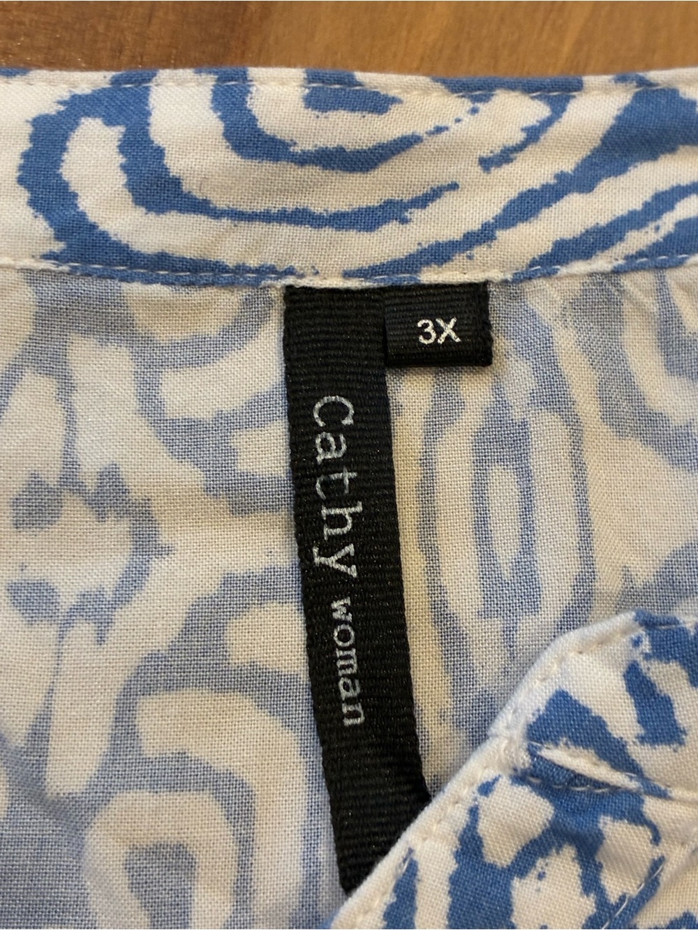 Blue & White Printed Women's Button-Front Blouse - Picture 3 of 6